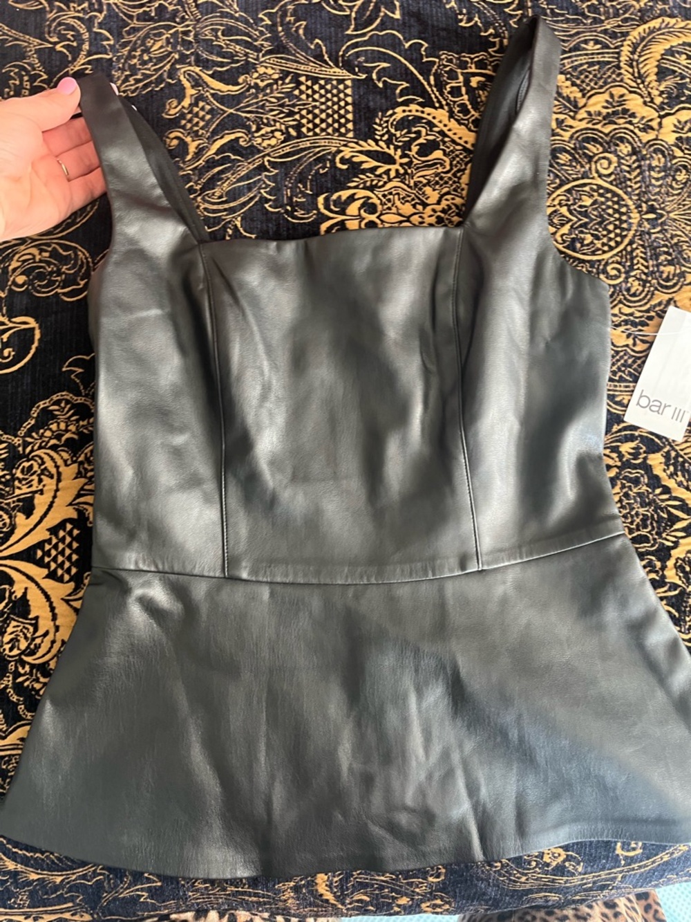 Bar lll Women's Black Faux Leather Square Neck Tank Top - Picture 2 of 4